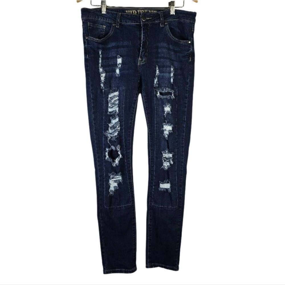 VIP Dark Blue Distressed Skinny Jeans